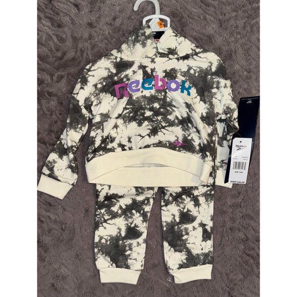 Reebok Toddler Tie-Dye Hoodie & Jogger Set 12M Cotton Blend Vanilla & Black - Picture 1 of 3